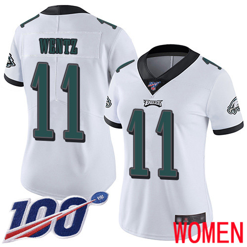Women Philadelphia Eagles #11 Carson Wentz White Vapor Untouchable NFL Jersey Limited Player Season->youth nfl jersey->Youth Jersey